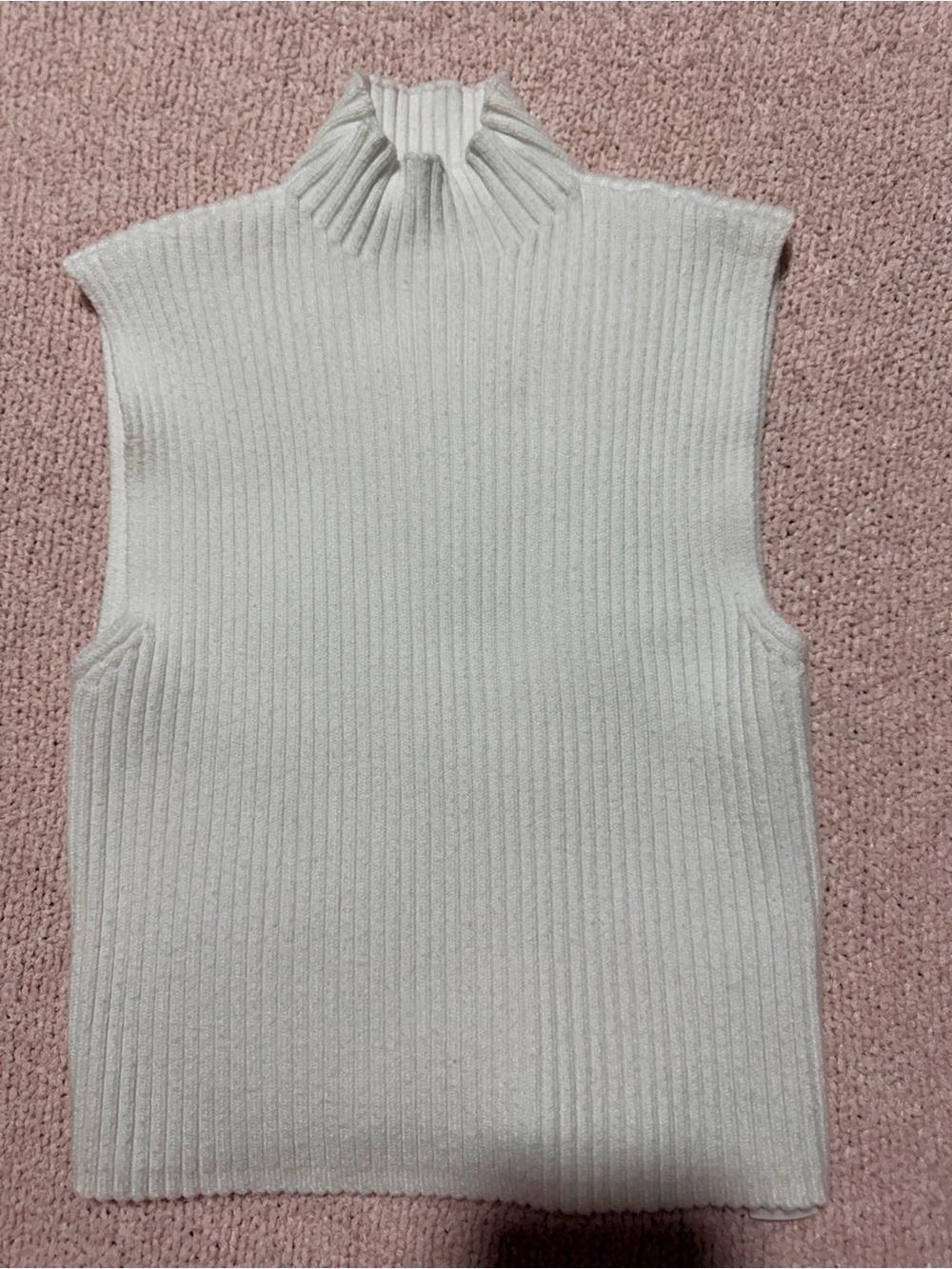 Zara Ribbed Sleeveless Mock Neck Top - Off-White
